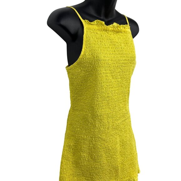 Free People Smocked Yellow Iyla Mini Dress Bodycon Size XL Extra Large EUC - Picture 2 of 9